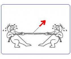 drawing of two people tugging on opposite ends of a rope