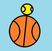 Drawing of a tennis ball on top of a basketball