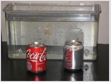 Tank of water and two soda cans