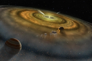 Artist’s conception of the view towards the young star Beta Pictoris from the outer edge of its disk