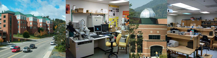 Collage of Garwood Hall, outside and facilities inside