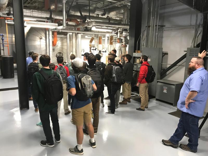 Pre-engineering students getting a tour of the physical plant