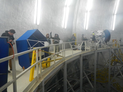 Crew and others on the Keck II bridge, inside the dome