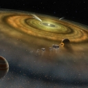 Artist’s conception of the view towards the young star Beta Pictoris from the outer edge of its disk