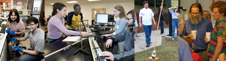 Collage of students doing physics experiments